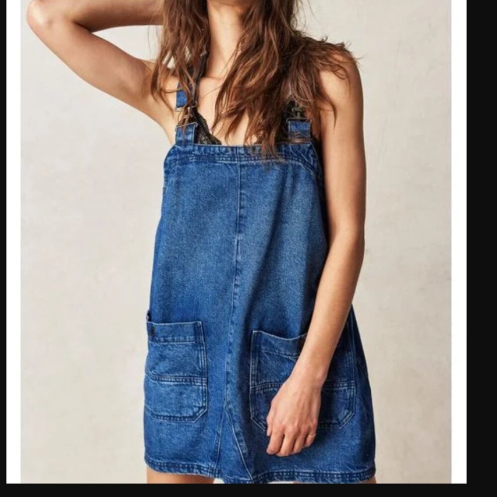 Free People Denim Overall Smock Mini Sz XS